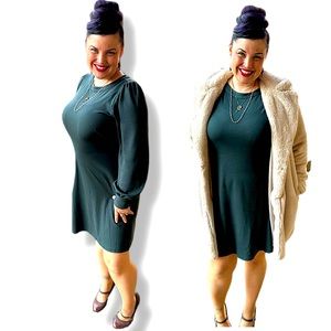 Ann Taylor green long  ballon sleeve dress
